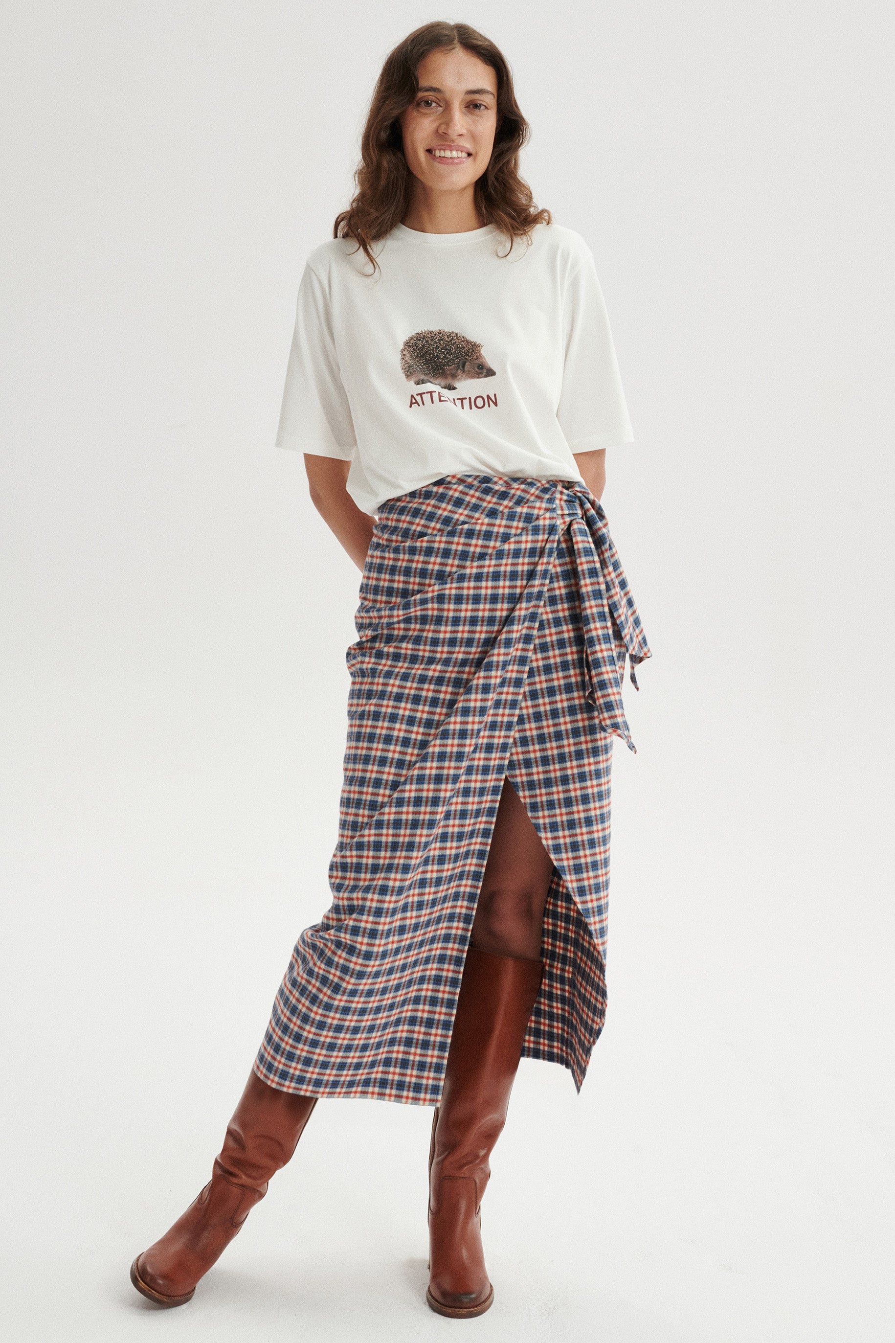 Gaspard Gathered Checked Midi Skirt