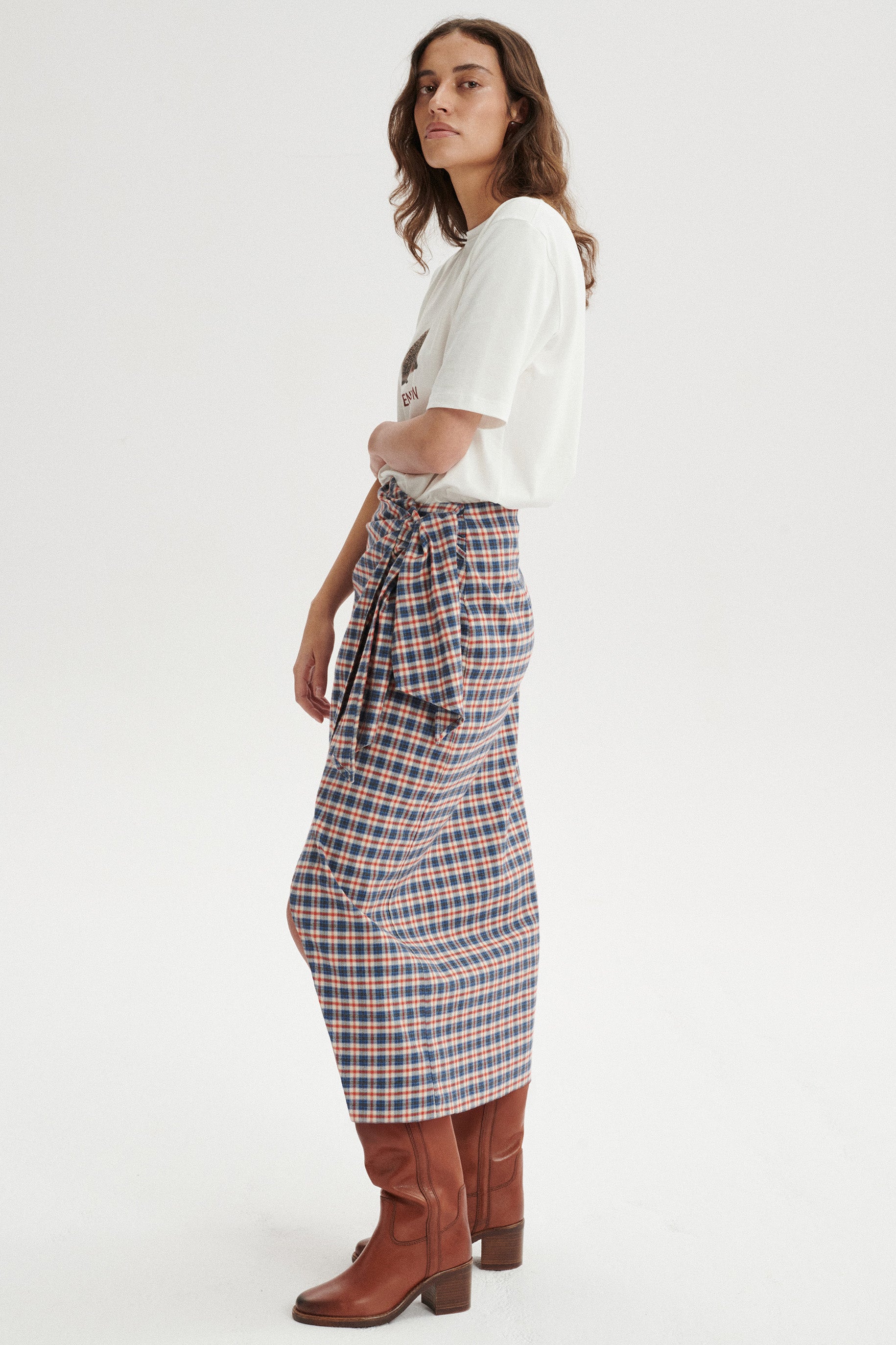 Gaspard Gathered Checked Midi Skirt