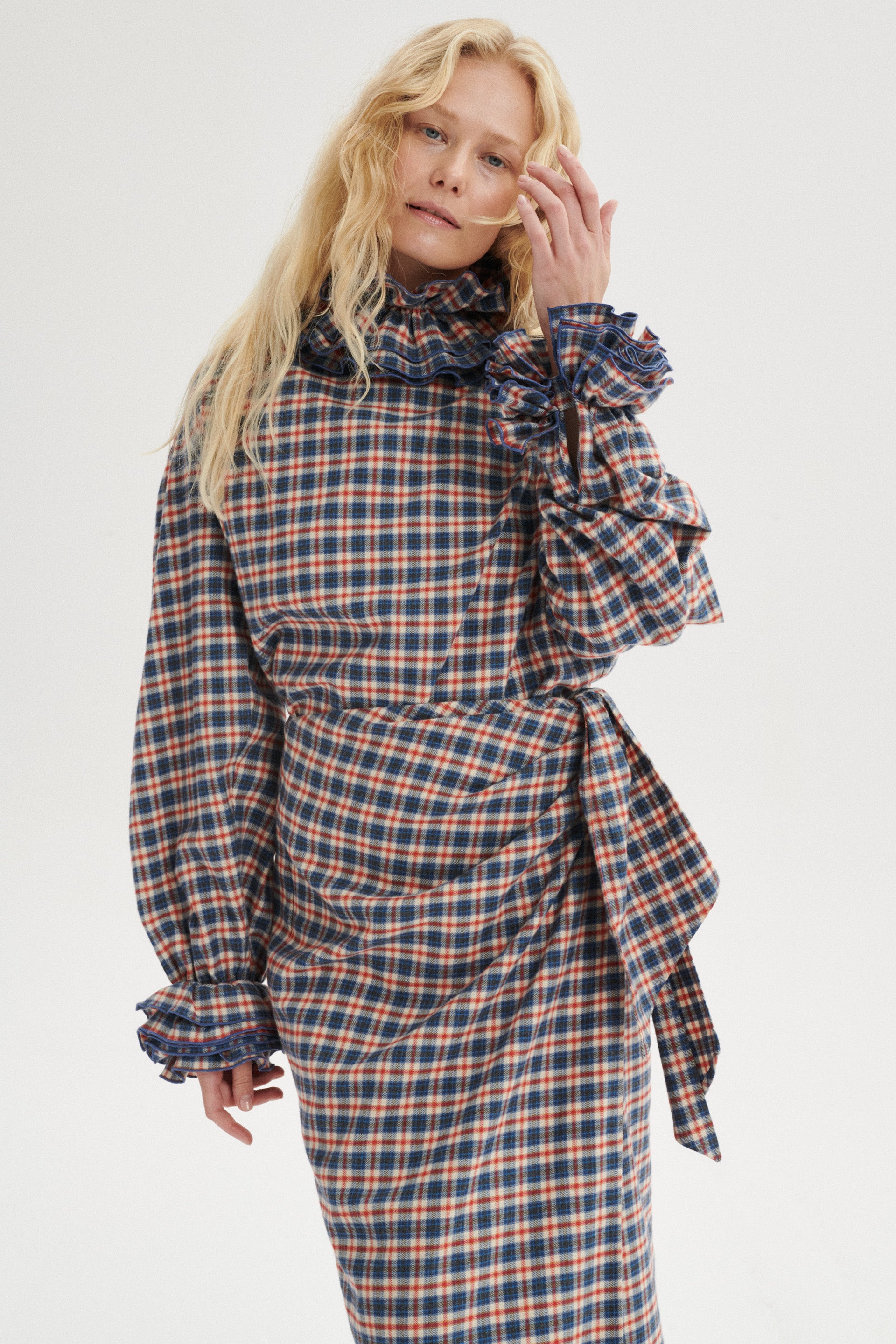 Gaspard Gathered Checked Midi Skirt