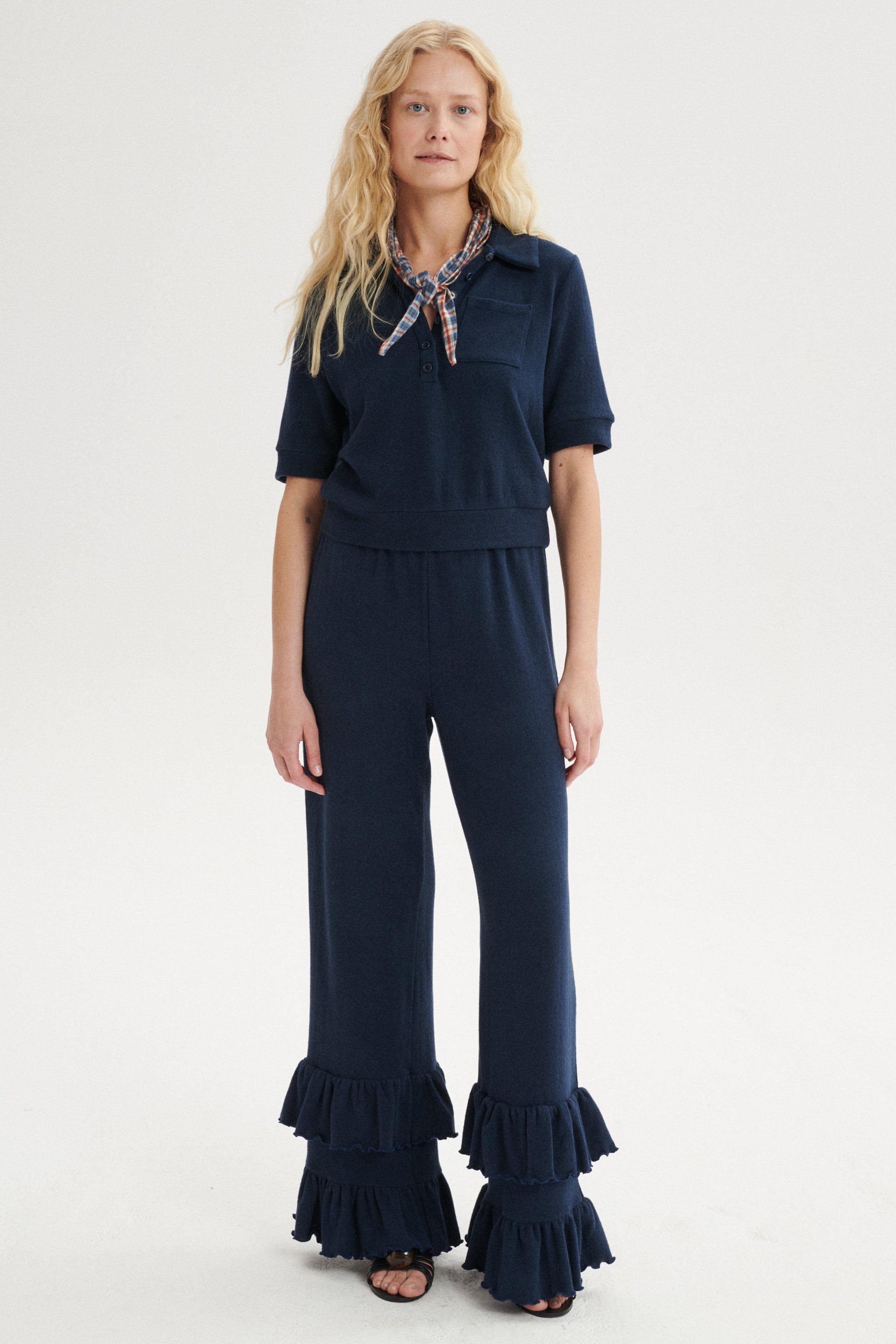 Malone Brushed Cotton Trousers - navy blue