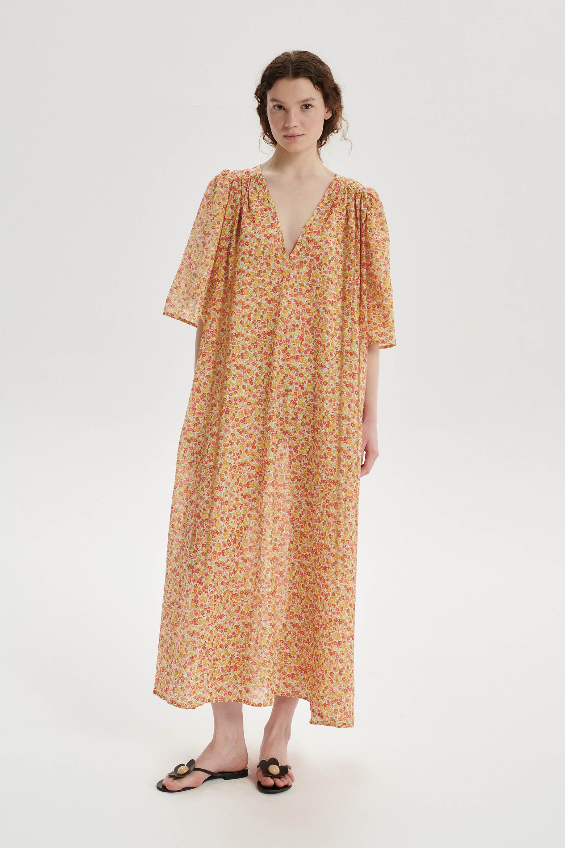 Lou Floral Cotton Dress - orange