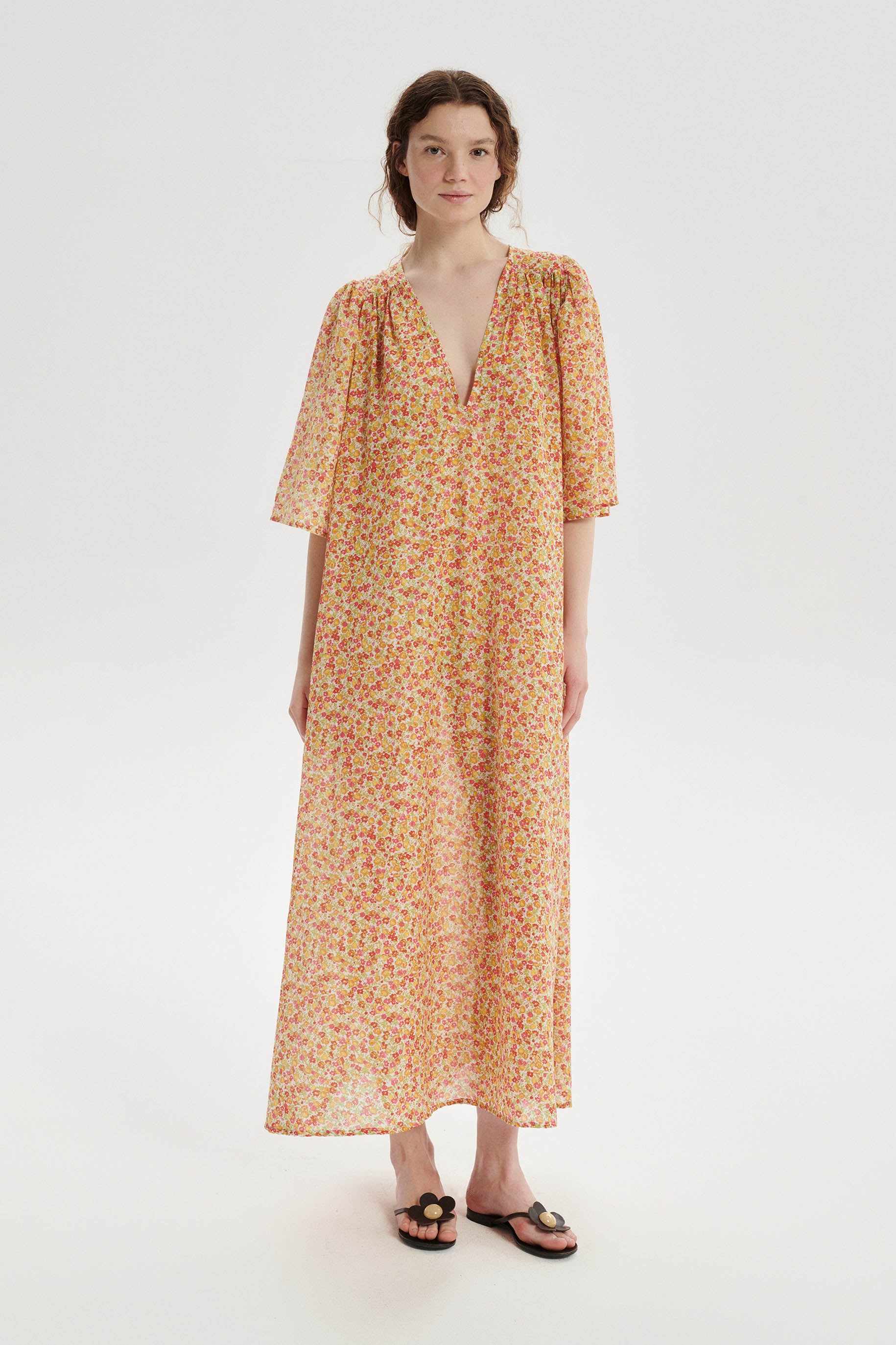 Lou Floral Cotton Dress - orange