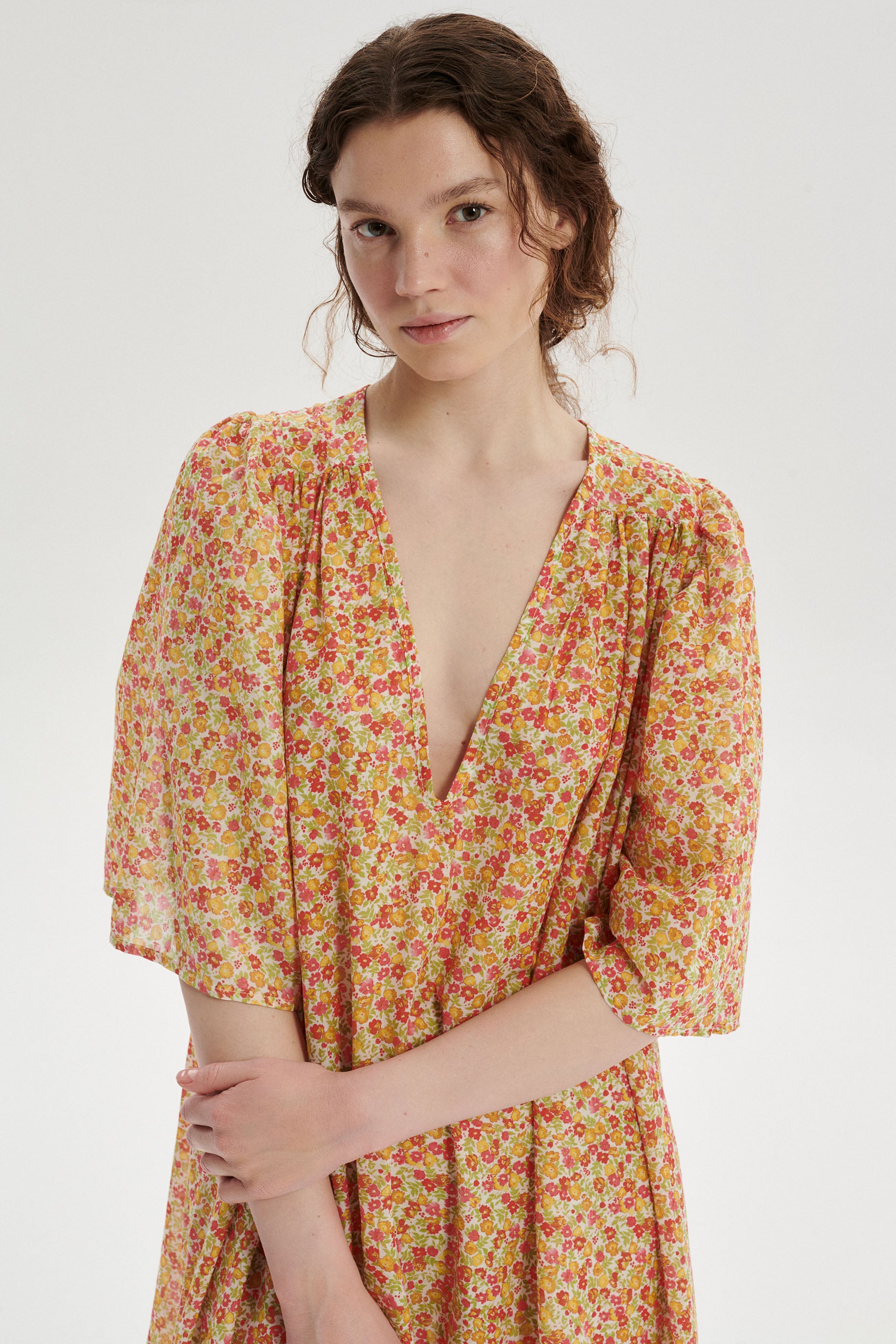 Lou Floral Cotton Dress - orange