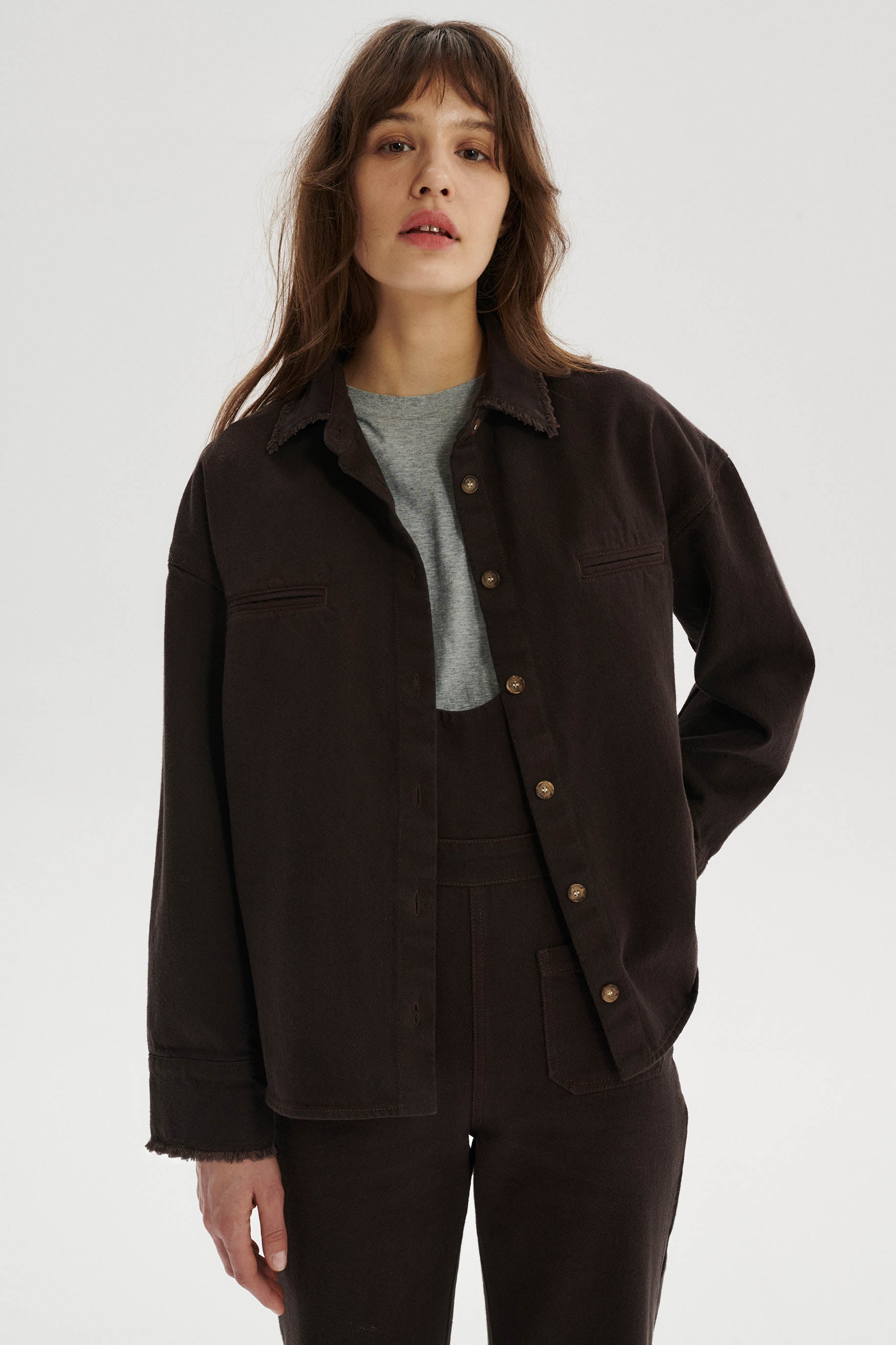 Cyril Denim Overshirt with Frayed Collar and Cuffs