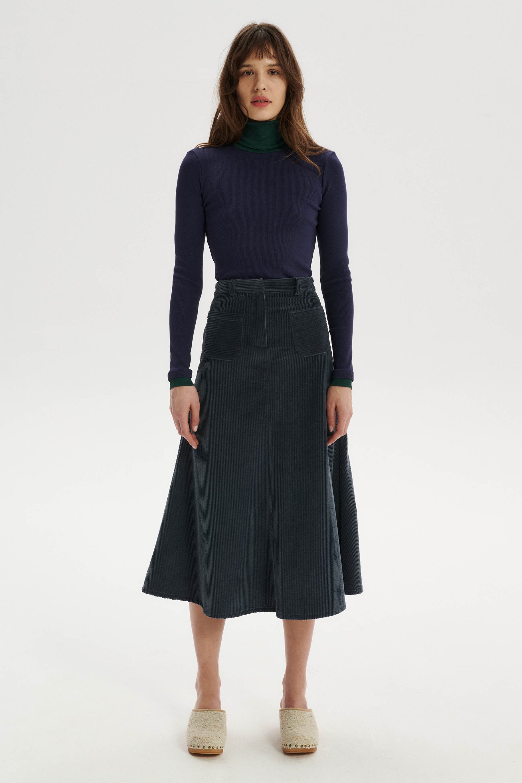 Sylvain Flared Midi Skirt in Cotton Corduroy