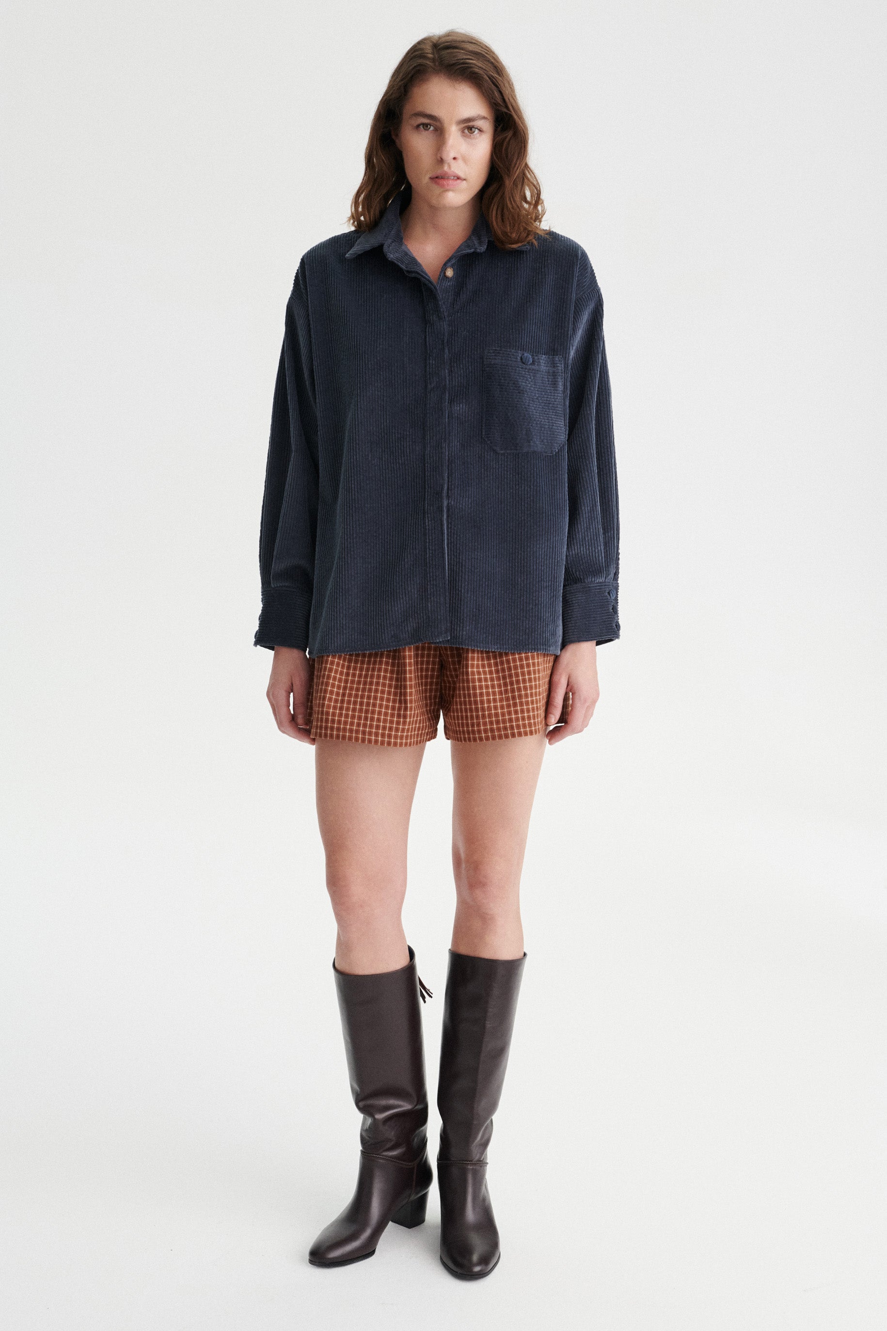 Maxime Oversized Cotton Corduroy Shirt with Elbow Patches