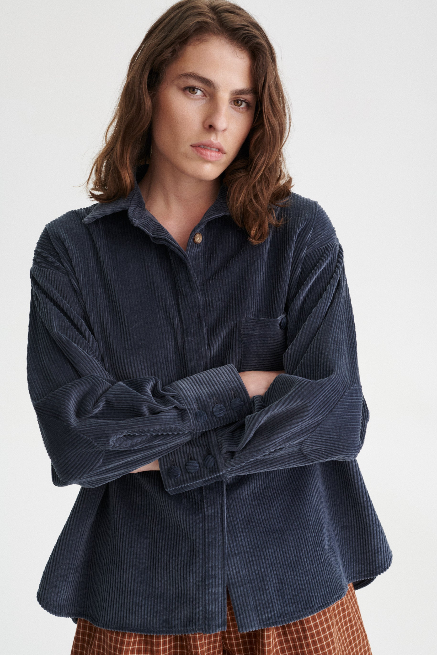 Maxime Oversized Cotton Corduroy Shirt with Elbow Patches