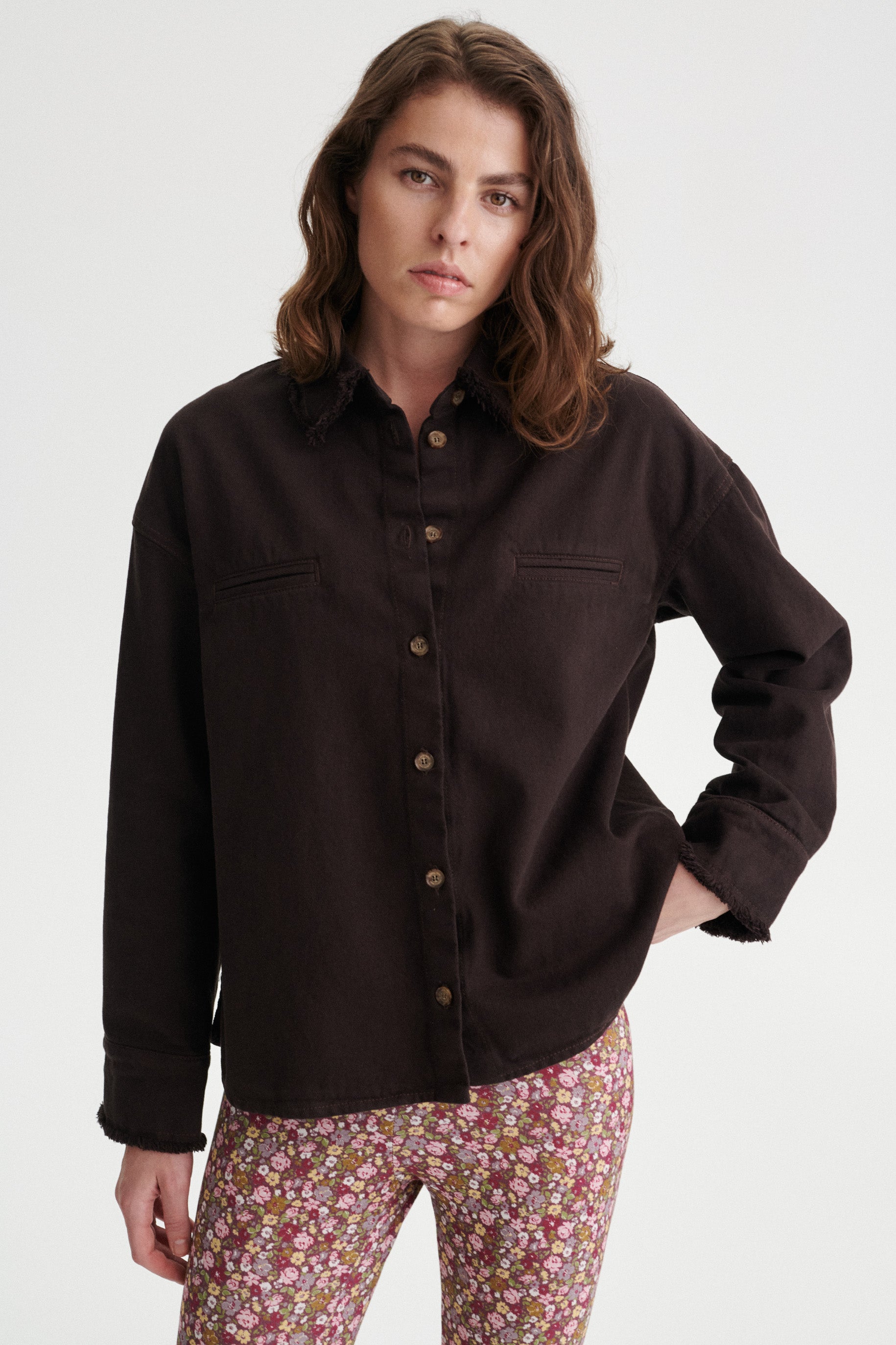 Cyril Denim Overshirt with Frayed Collar and Cuffs