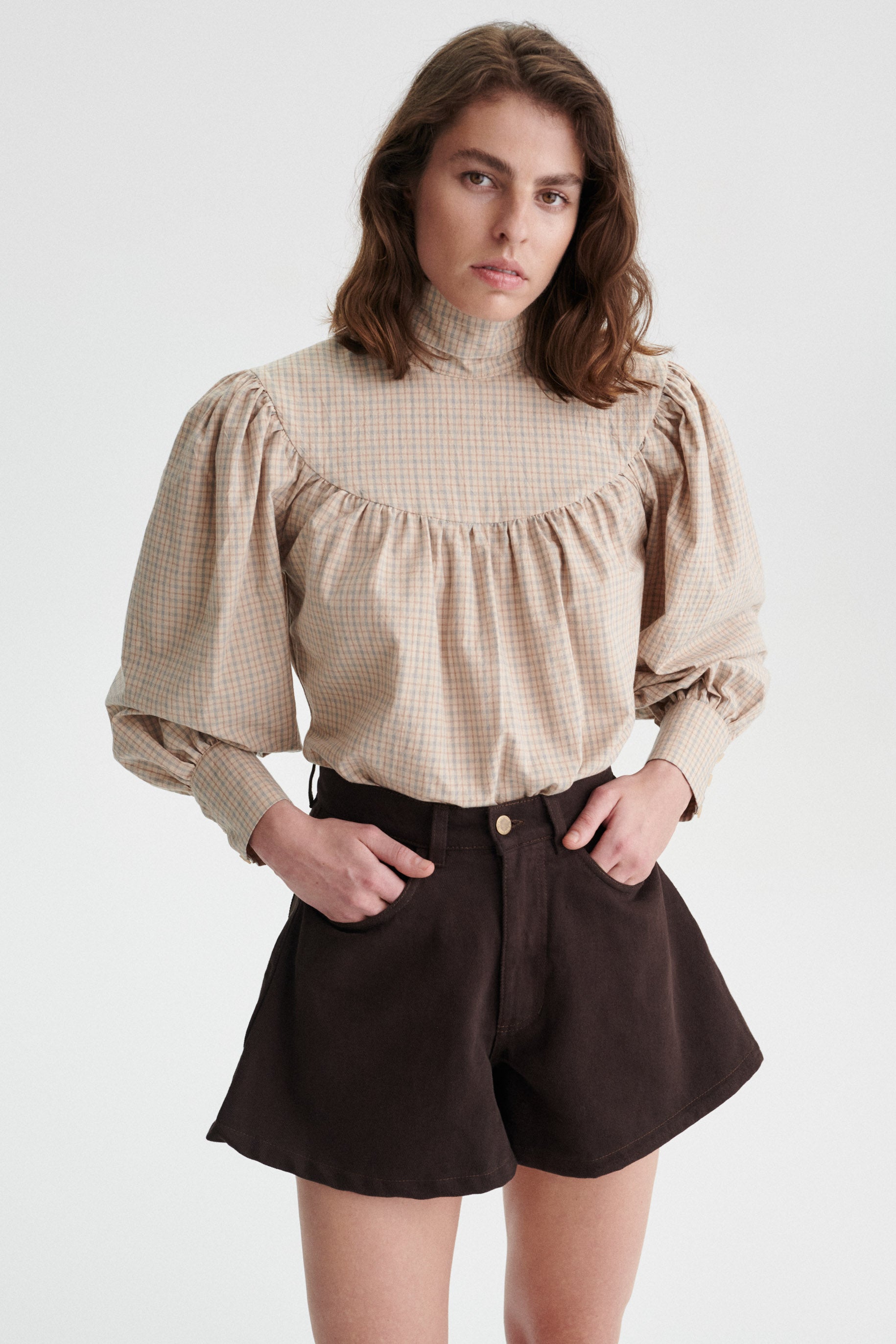 Ignace Organic Cotton Checkered Shirt with Puff Sleeves