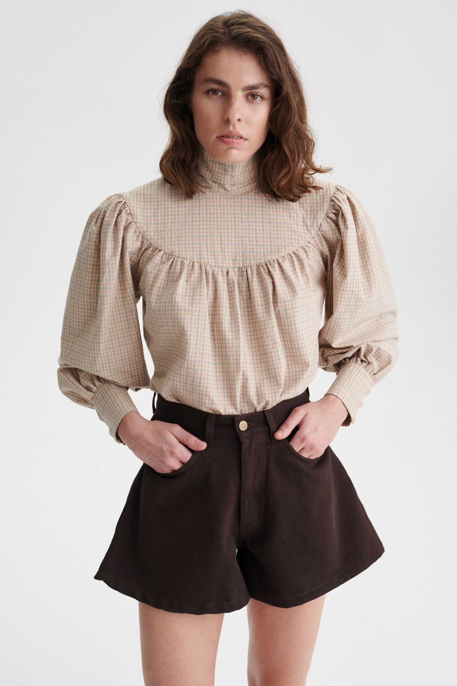 Ignace Organic Cotton Checkered Shirt with Puff Sleeves