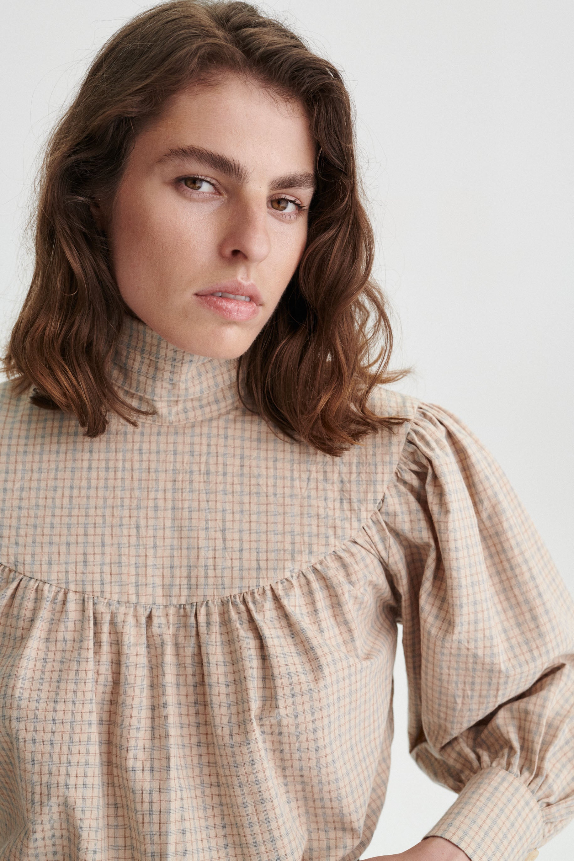 Ignace Organic Cotton Checkered Shirt with Puff Sleeves
