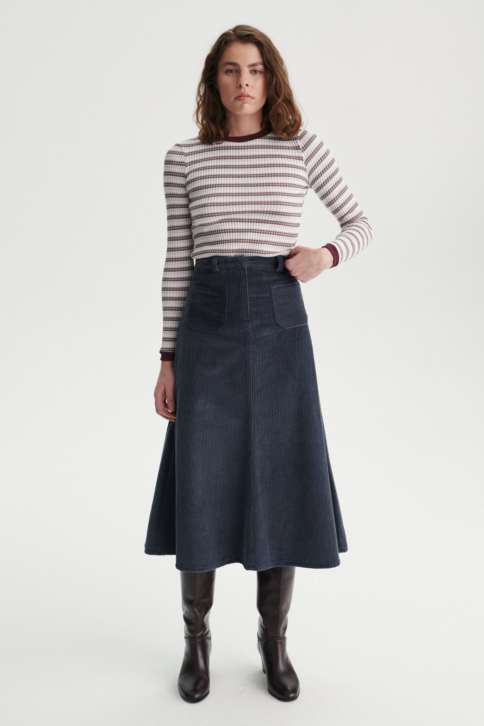 Sylvain Flared Midi Skirt in Cotton Corduroy