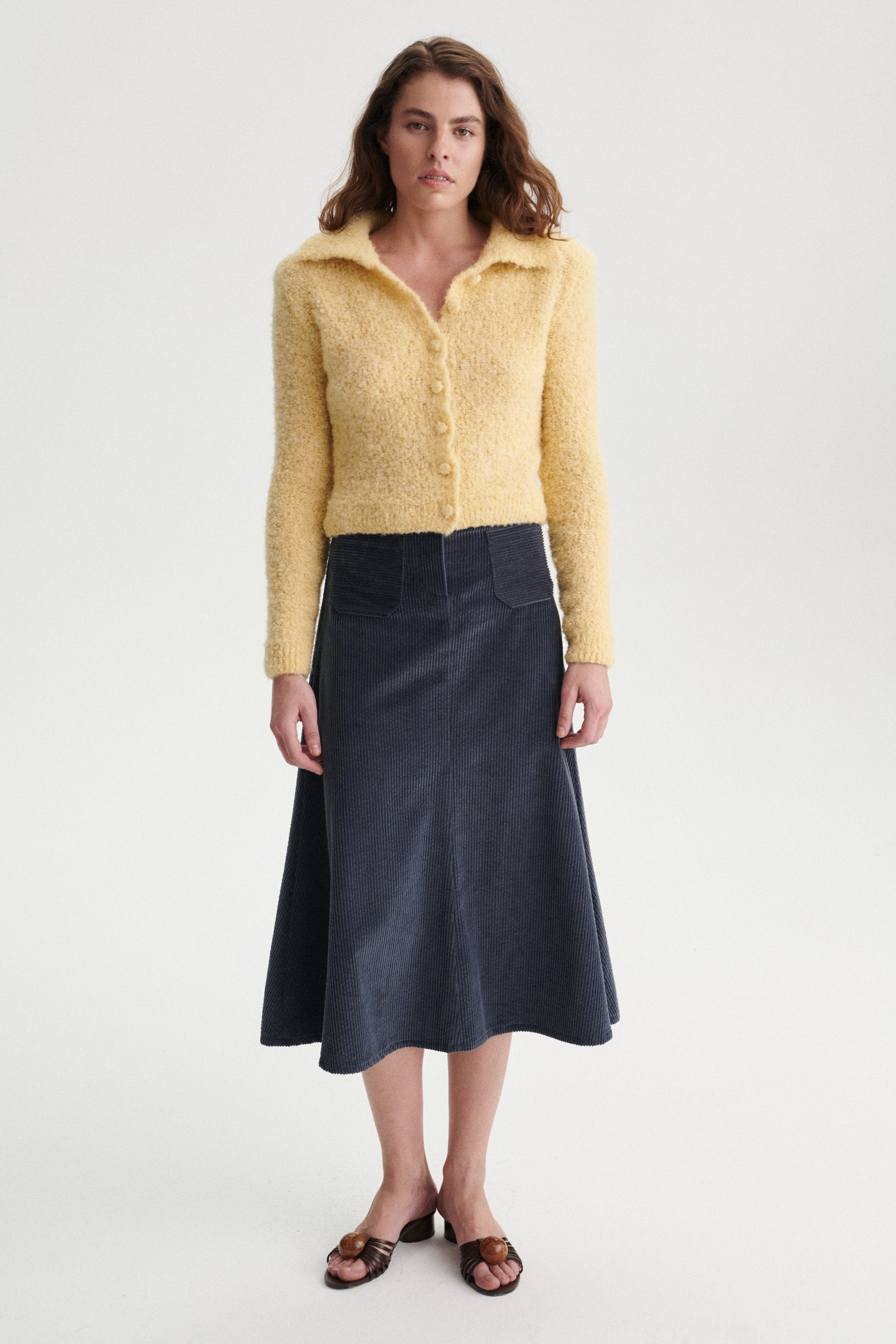 Sylvain Flared Midi Skirt in Cotton Corduroy