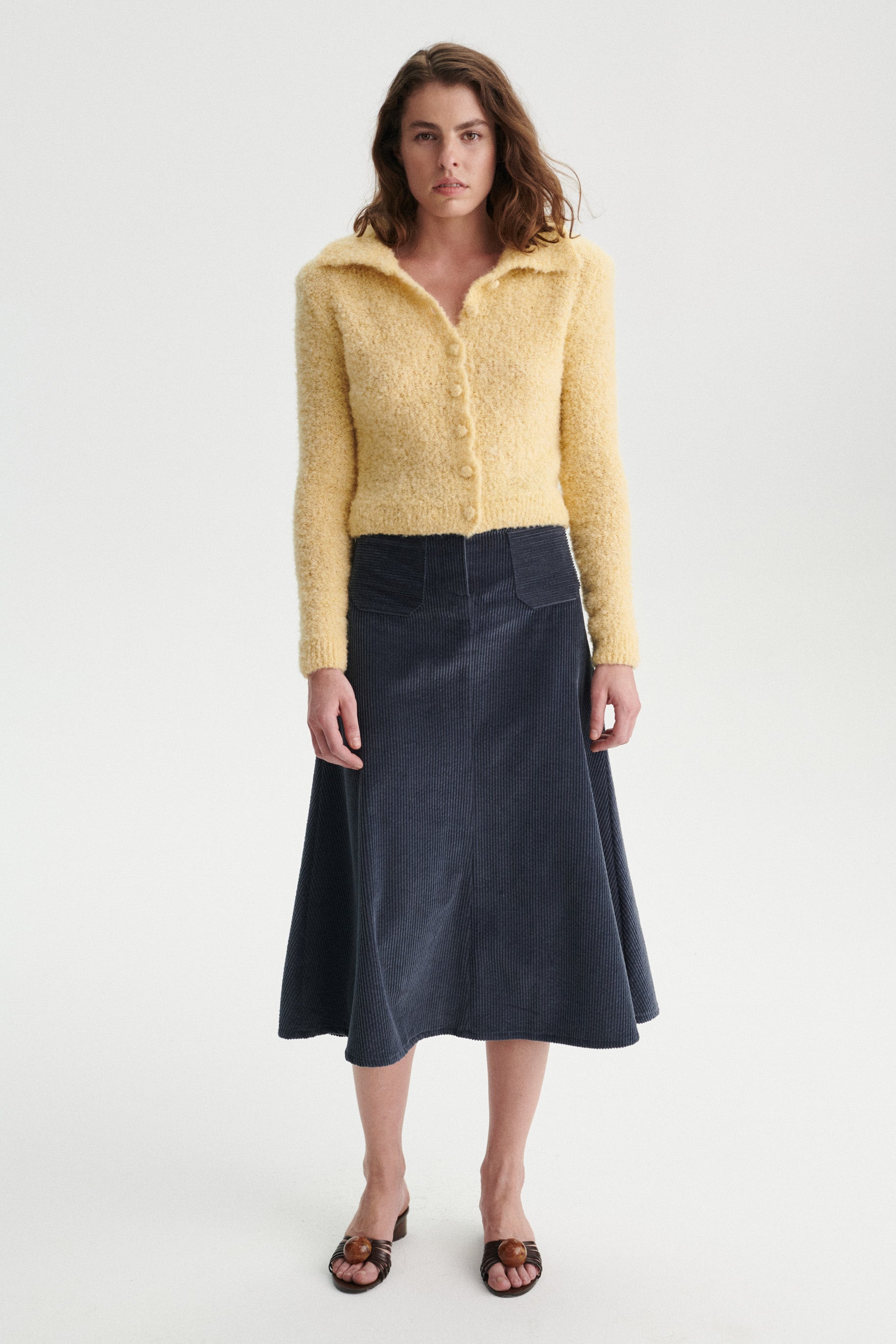 Sylvain Flared Midi Skirt in Cotton Corduroy