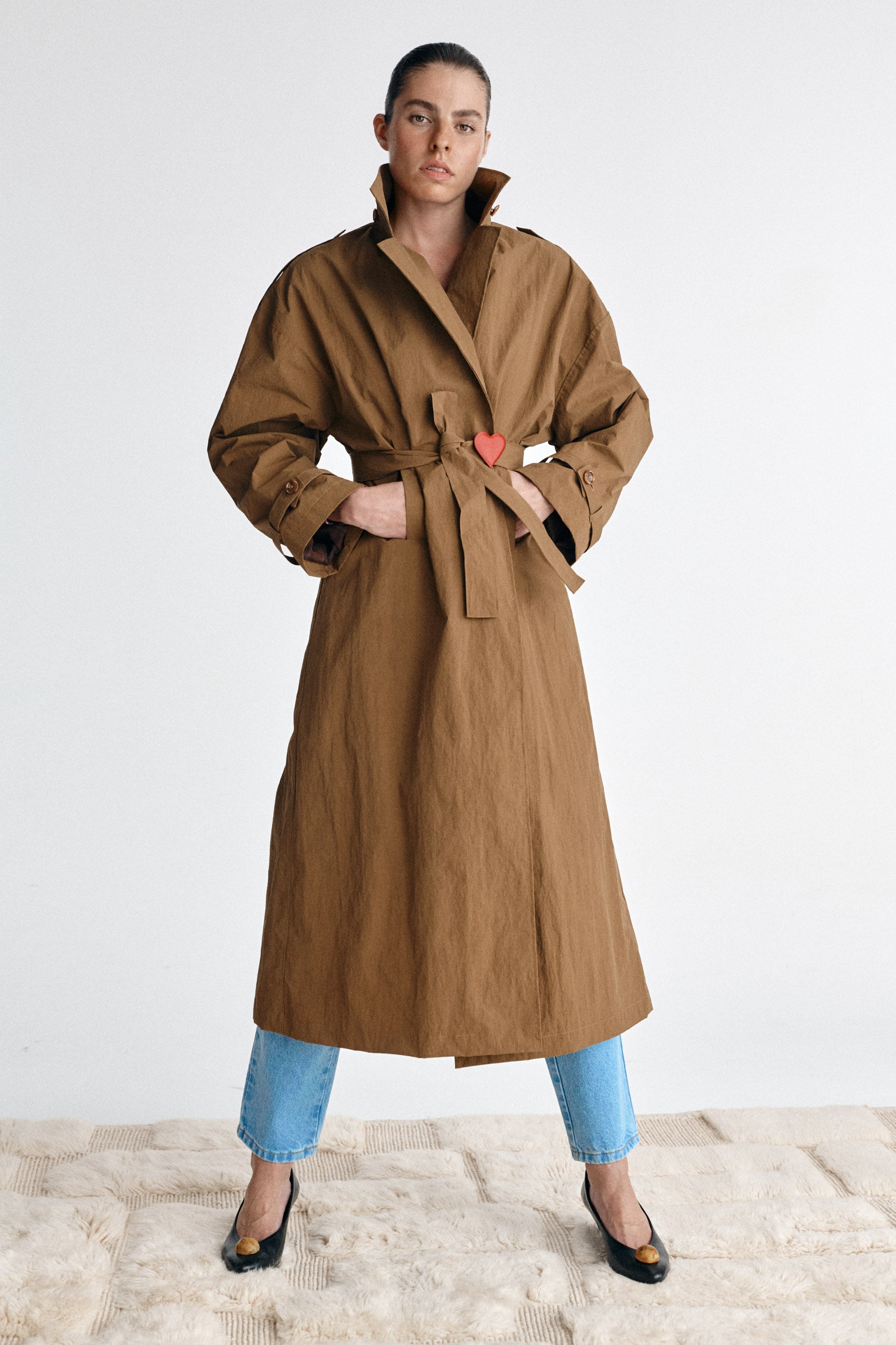 Boniface Oversize Water-Repellent Coat with Heart Appliqué